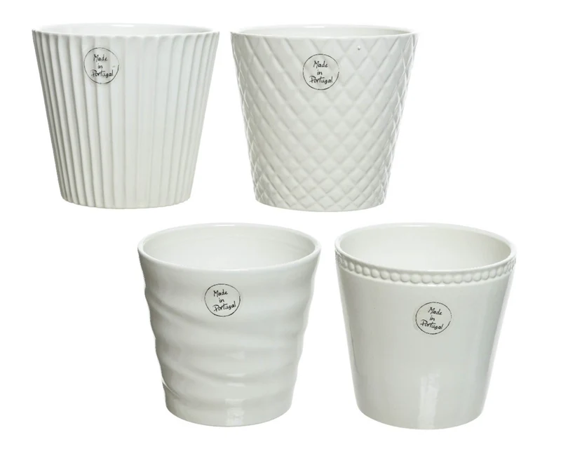 VASO CONICO BIANCO DECORAZIONE RILIEVO D13,5X13CM IN CERAMICA MODELLO ASSORTITO