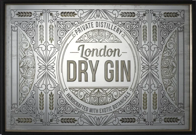 SPECCHIO DA PARETE "LONDON DRY GIN" LIBRARY ORO 100X70CM