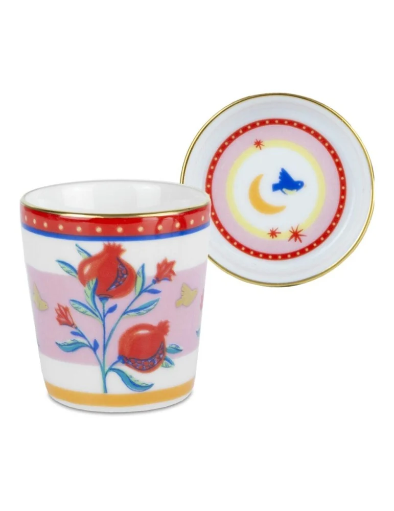 TAZZINA ESPRESSO CON PIATTINO/COPERCHIO, IN PORCELLANA, CON MELOGRANO, MAMMA MIA