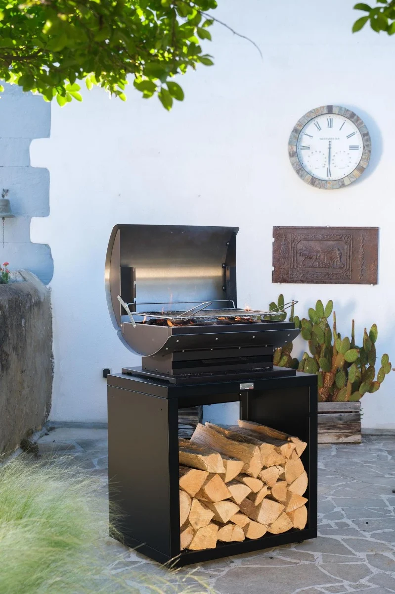 MOBILE BARBECUE APERTO, 80 X 55 CM NERO PER CUCINA DA ESTERNO