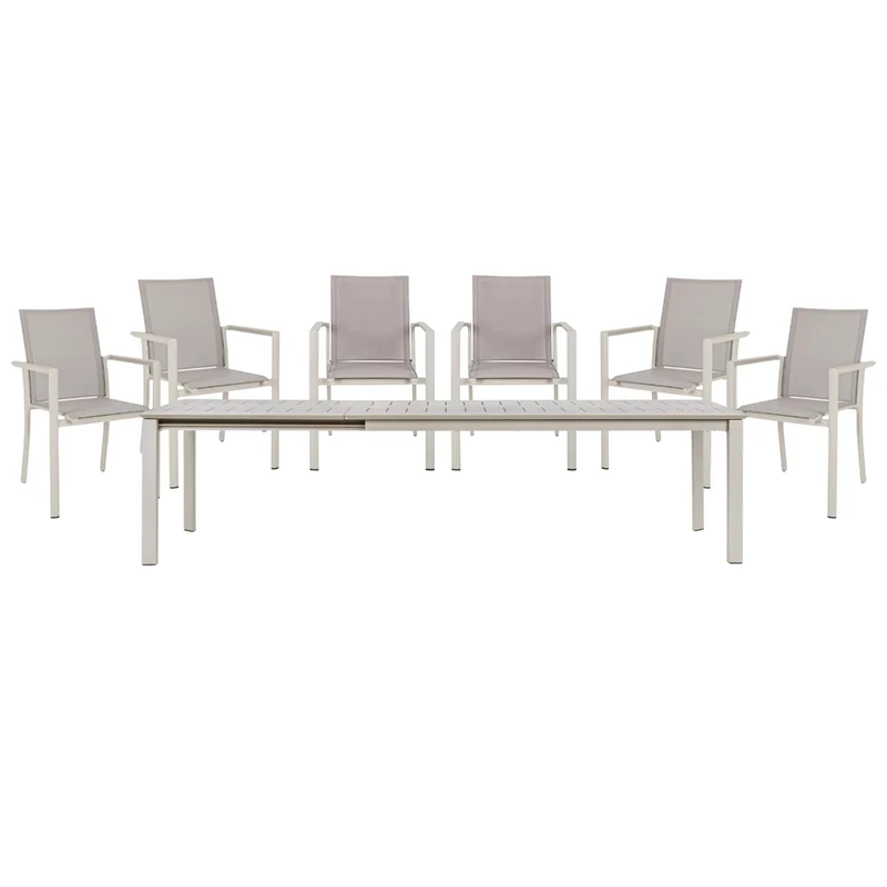 OFFERTA TAVOLO KONNOR ALLUNGABILE 200/300X110CM TORTORA +6 POLTRONE TORTORA