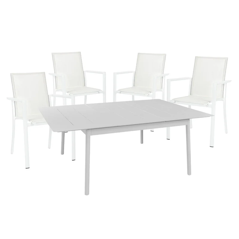 OFFERTA TAVOLO DUBLINO ALLUNGABILE 140/200X140 BIANCO +4 POLTRONE KONNOR BIANCHE