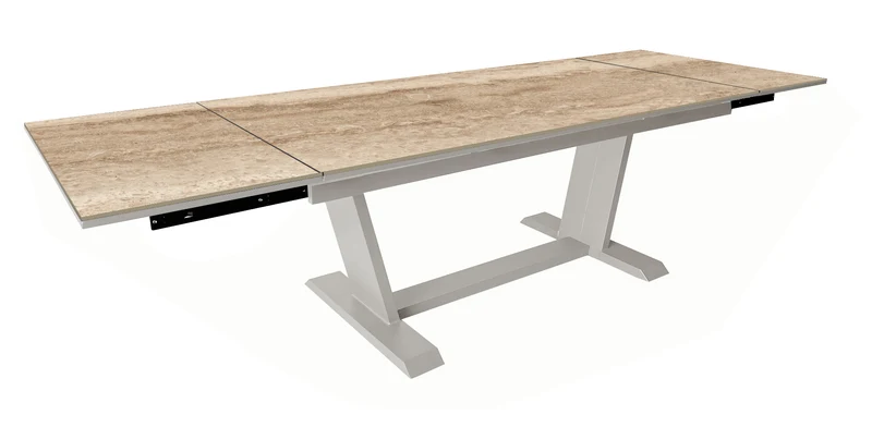 OFFERTA TAVOLO AMBER ALLUNGABILE PIANO IN CERAMICA KEDRA 180/230/280CM AMBER CREMA +4 POLTRONE LEATHER