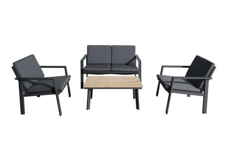 SALOTTO DA GIARDINO SUN SET IN ALLUMINIO GRAFITE/ROVERE/GRIGIO