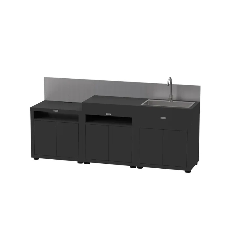 CUCINA COMPLETA 3 ELEMENTI 240X56.5X128CM NERA CON PARASPRUZZI