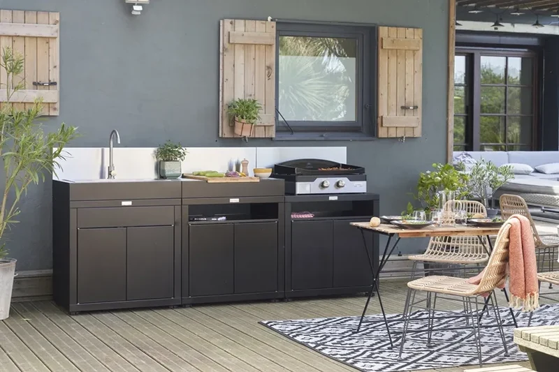 CUCINA COMPLETA 3 ELEMENTI 240X56.5X128CM NERA CON PARASPRUZZI