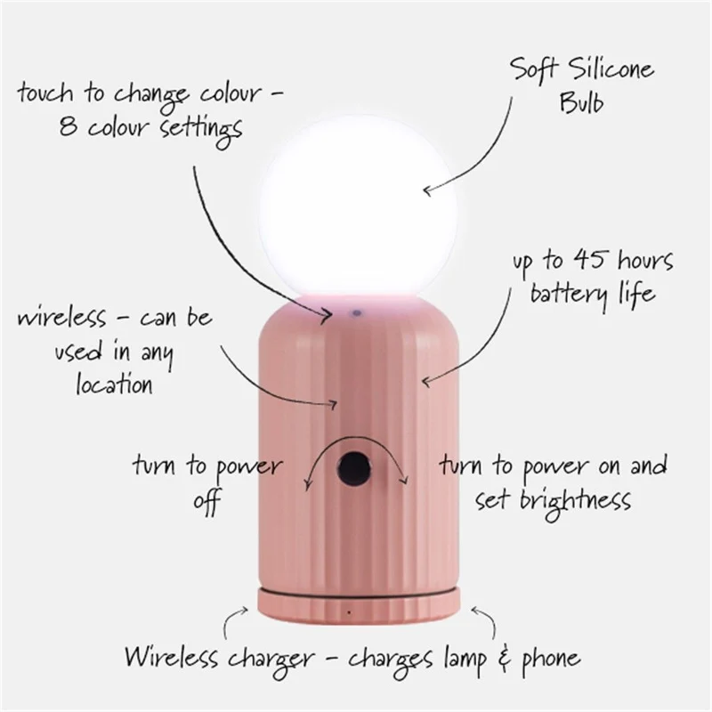 LAMPADA CON RICARICA WIRELESS ROSA