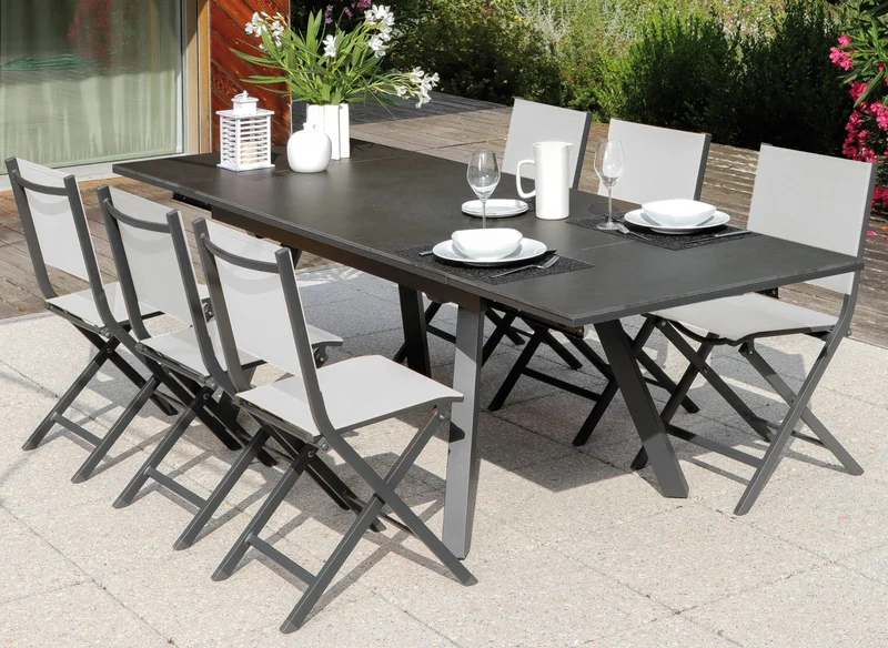 TAVOLO AGRA ALLUNGABILE CON PIANO IN CERAMICA 150/200/250X90CM GRAFITE