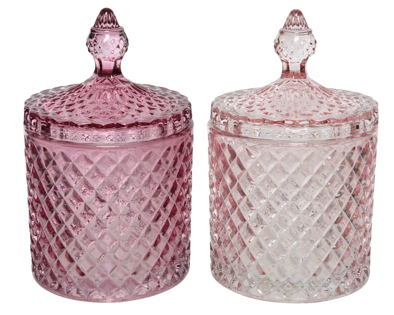 BARATTOLO DECORATIVO IN VETRO PER ALIMENTI CON COPERCHIO 0,6 LITRI COLORE ASSORTITO D.10.7XH.17.5CM