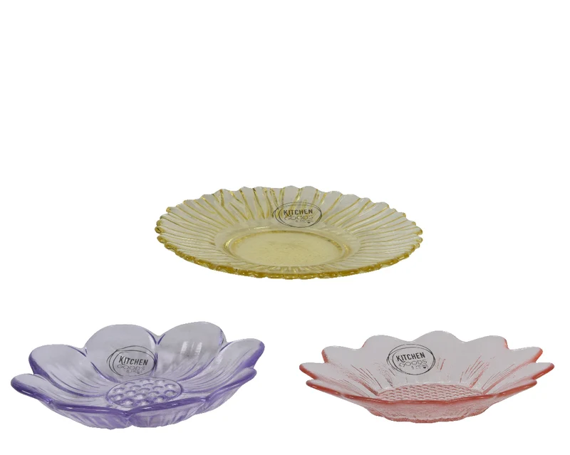 PIATTO FLOREALE IN VETRO TRASPARENTE D12 CM COLORE ASSORTITO