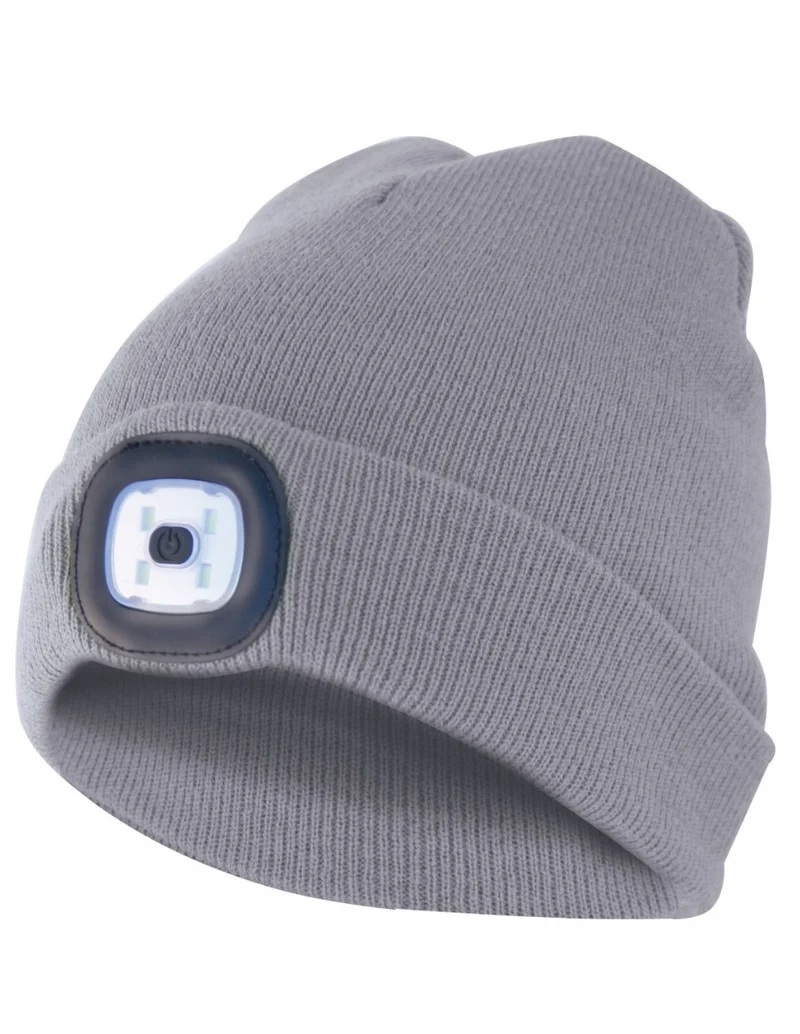 CAPELLINO CON LUCE FRONTALE TORCIA LED RICARICABILE GRIGIO CHIARO