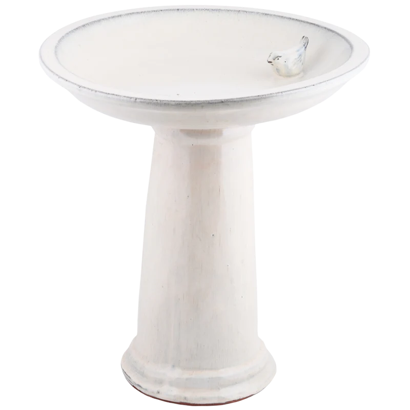 BAGNETTO CON PIEDISTALLO IN CERAMICA CREMA PER UCCELLINI SELVATICI