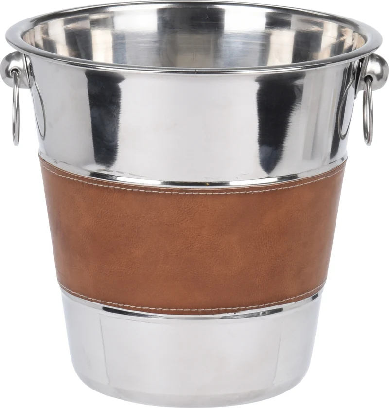 GLACETTE PER BEVANDE ACCIAIO INOX CON BANDA IN PELLE 21CM