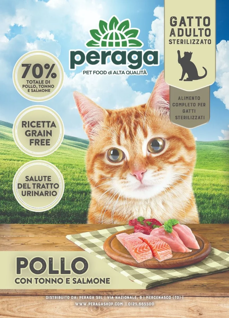 CROCCHETTE PERAGA PER GATTO ADULTO STERILIZZATO 5KG POLLO/TONNO/SALMONE