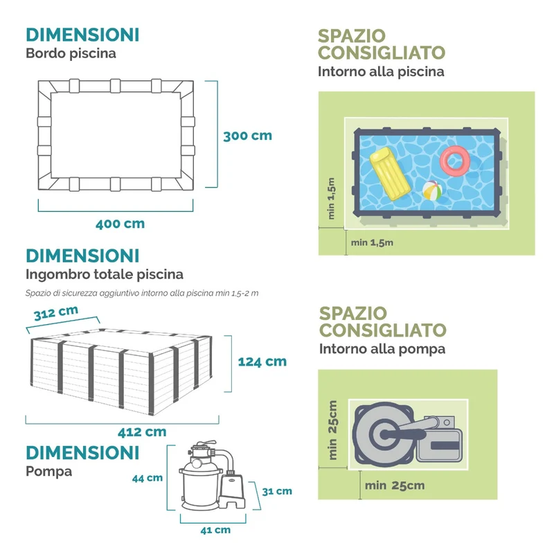 PISCINA RETTANGOLARE GRAPHITE GREY PANEL 400X300X124CM + POMPA + SCALETTA + TELI