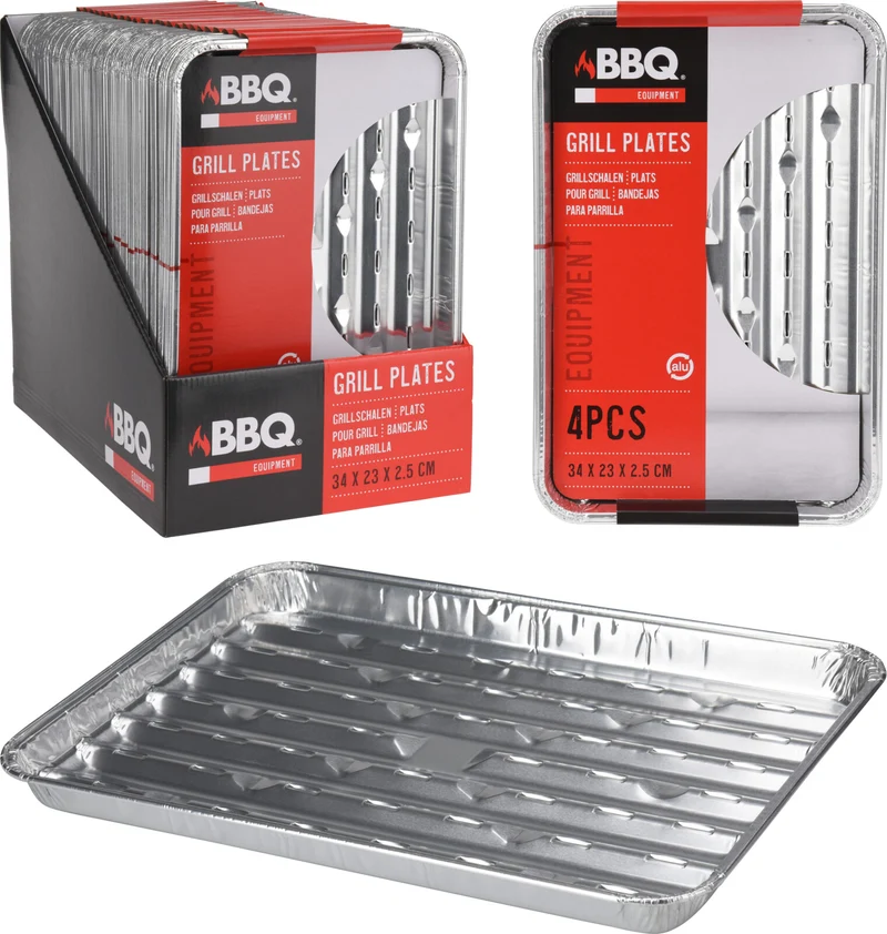 4 VASSOI GRILL BBQ IN ALLUMINIO 34X23CM