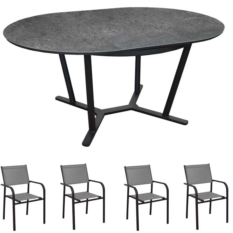 TAVOLO ALLUNGABILE VALENZA 125/175CM GRAFITE IN SPC +4 POLTRONA DUCA GRAFITE/PERLA
