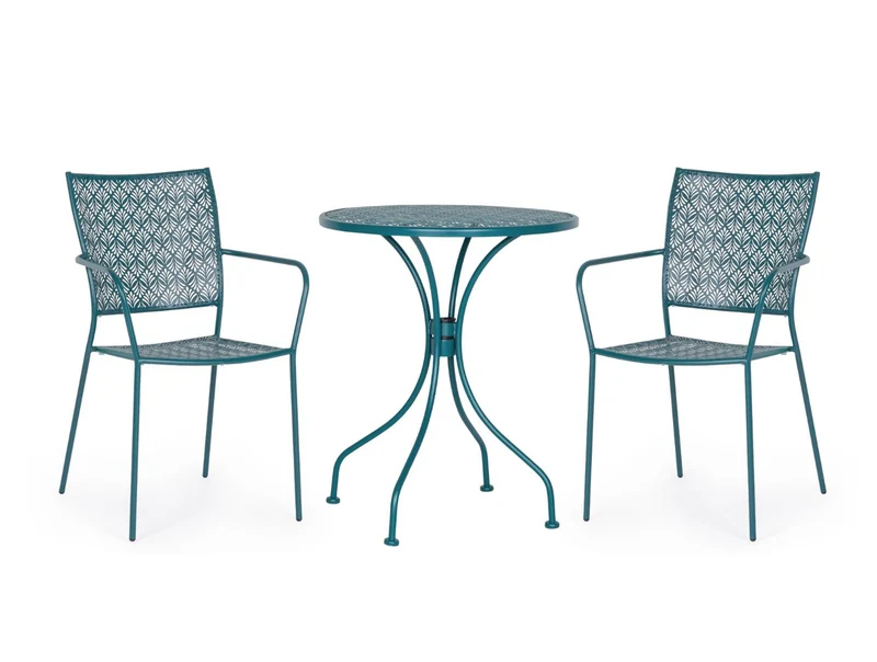 SET TAVOLO DA GIARDINO LIZETTE D.60 + 2 SEDIE LIZETTE CON BRACCIOLI BLU OCEANO
