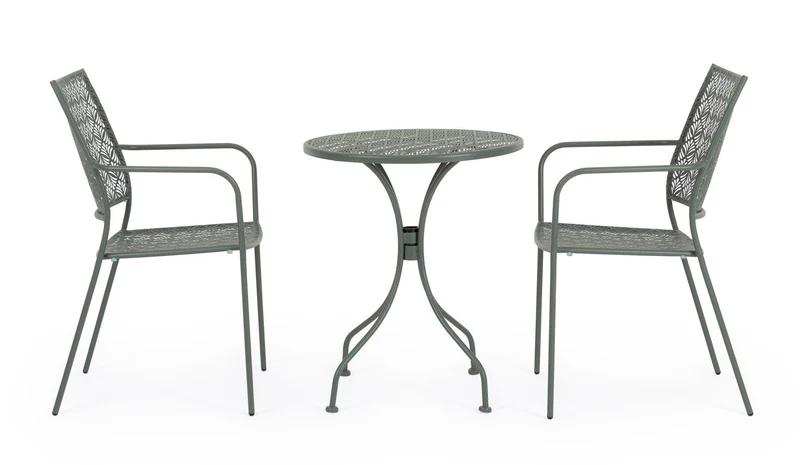 SET TAVOLO DA GIARDINO LIZETTE D.60 + 2 SEDIE LIZETTE CON BRACCIOLI VERDE SCURO