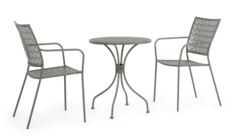 SET TAVOLO DA GIARDINO LIZETTE D.60 + 2 SEDIE LIZETTE CON BRACCIOLI VERDE SCURO