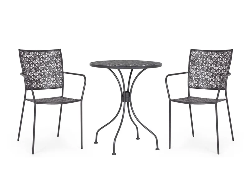 SET TAVOLO DA GIARDINO LIZETTE D.60CM + 2 SEDIE LIZETTE CON BRACCIOLI ANTRACITE