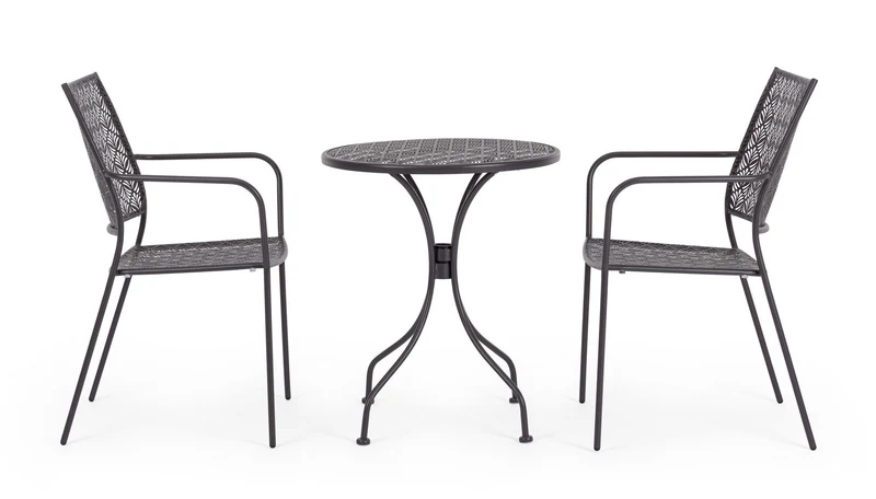 SET TAVOLO DA GIARDINO LIZETTE D.60CM + 2 SEDIE LIZETTE CON BRACCIOLI ANTRACITE