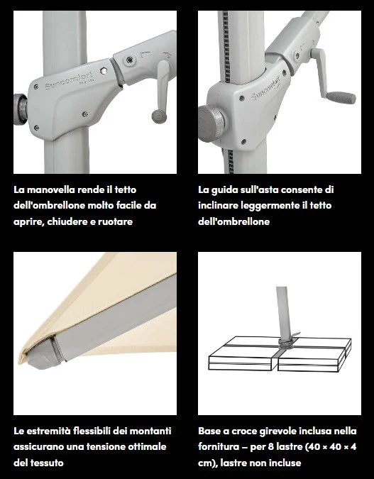OMBRELLONE VARIOFLEX RETRATTILE/ORIENTABILE/INCLINABILE 3X3 ECRU'